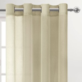 DWCN Beige Sheer Curtains Textured Semi Transparent Eyelet Top Decorative Voile Curtain for Living Bedroom, 52" Wide x 90" Drop, 2 Panels