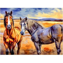 Two Horses Pattern A978 Accent Tile Mural Kitchen Bathroom Wall Backsplash Behind Stove Range Sink Splashback One Tile 10"x8" Ceramic, Glossy