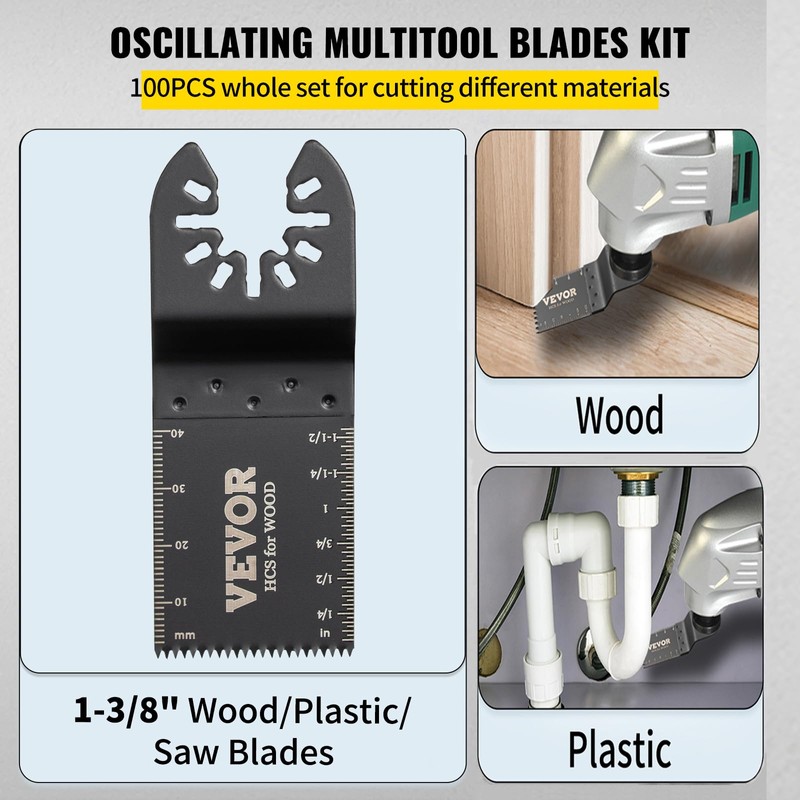 VEVOR 100PCS Oscillating Saw Blades, Quick Release Multitool Blades Kit,