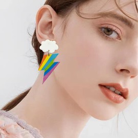 YISXVD Cloud Lightning Earrings Dainty Lightning Bolt Stud Earrings for Women Minimalist Jewelry Unique for Her Birthday, Large, Acrylic, No Gemstone