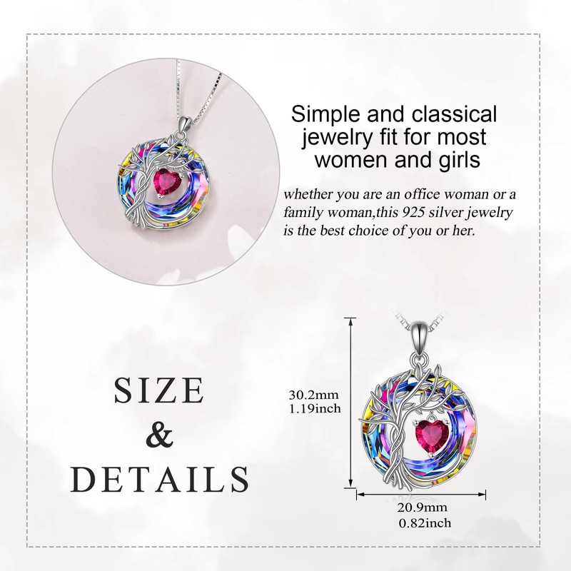 POPLYKE Tree of life Birthstone Necklace for Women Sterling Silver