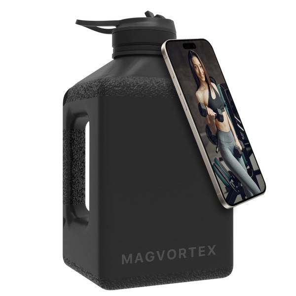 Magvortex Water Bottle 91oz, BPA-Free Plastic, Magnetic Phone Holder, Compatible