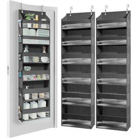 HOMELUX THEORY UPGRADED 6 Tiers Over The Door Organizer Hanging - 100D EXTRA THICK & 50lbs HUGE CAPACITY, 12 Side Mesh Pockets Over The Door Shoe Organizer, Hanging Closet Organizer (Dark Gray, 2pc)