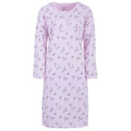 Zeitlos Women's Long-Sleeved Thermal Nightdress with Floral Button Placket Piping, pink
