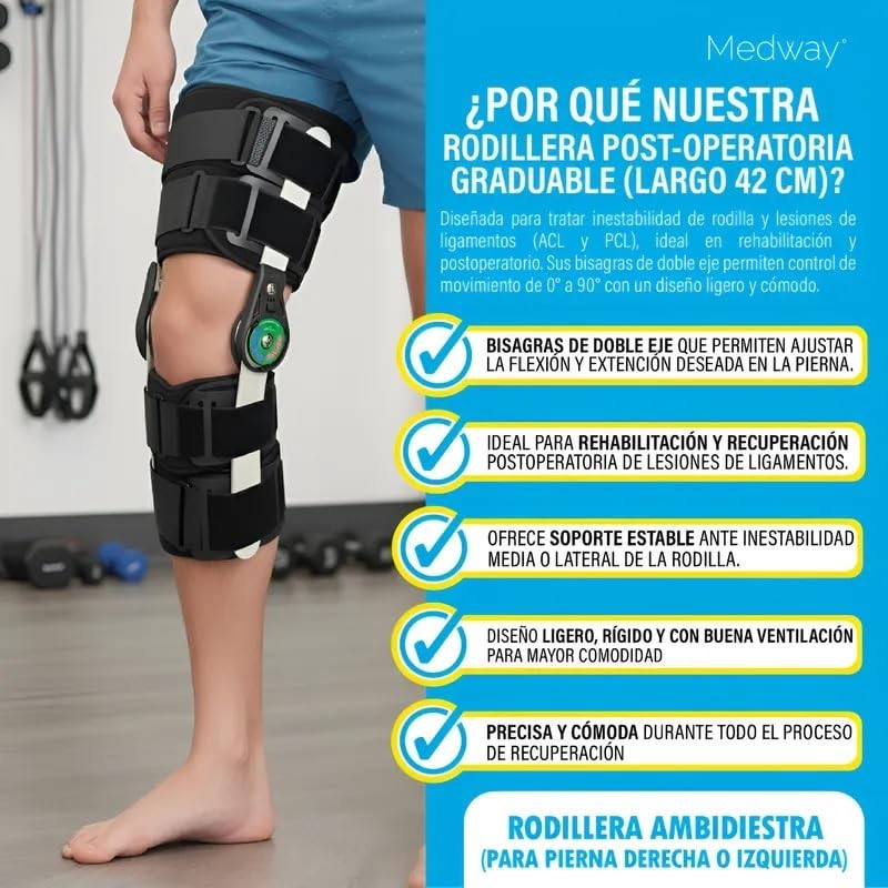 Medway Rodillera Postoperatoria Graduable 42 cm | Soporte Ortopédico Ajustable