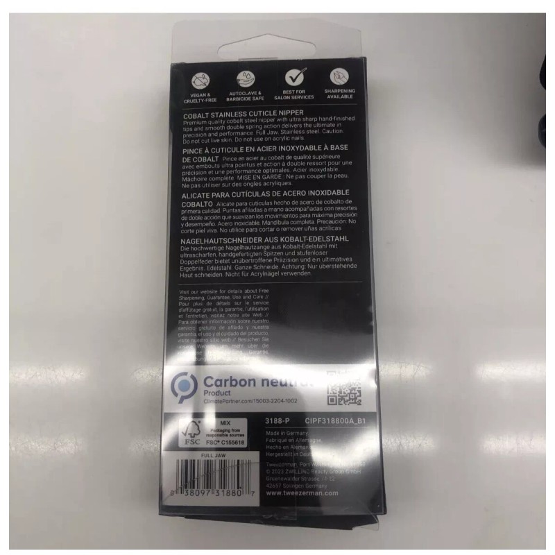 Tweezerman Cobalt Stainless Cuticle Nipper Full Jaw 3188-p New