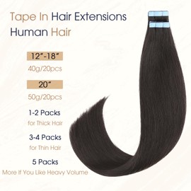 LADY MIRANDA Tape in Hair Extensions Human Hair 20 Inch 20 Pcs 50g/pack 100% Real Human Hair Double Sided Skin Weft Seamless Tape in Hair Extensions Long Lasting Tape ins