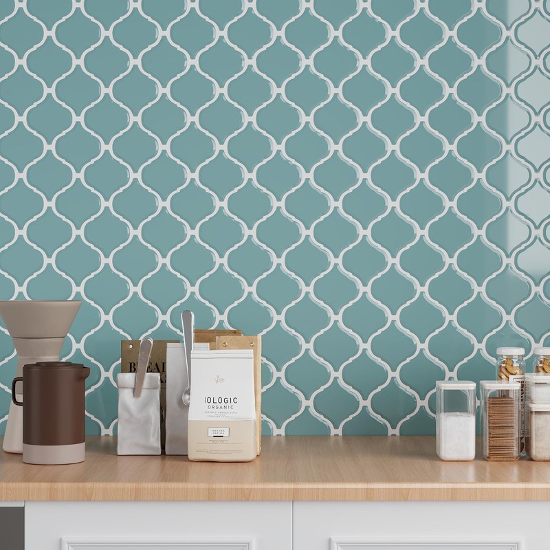 VEELIKE Light Teal Moroccan Peel and Stick Tile Backsplash 6