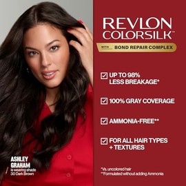 Revlon ColorSilk with Bond Repair Complex, tinte permanente para el cabello marrón, cobertura 100 % de las canas, tinte para el cabello sin amoníaco, 
