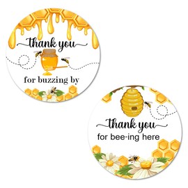 Bumble Bee 40 Thank You Stickers, 2 Inch Big Round Glossy Labels, Theme for Baby Shower, Birthday, Great for Party Favors, Tags, Games and Supplies. Made in USA