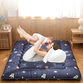 QQP Japanese Futon Floor Mattress Foldable Tatami Floor Mat Bed Portable Adults Kids Sleeping Pad Suitable for Camping, Guest Room, Floor Lounger Car Couch Bed- Full, Space