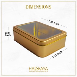 hadaaya Rectangular Tin With Clear Lid Gift box Multipurpose Kitchen Storage Container For Cookie Candy Chocolates Party Favors Crafts Gift Tin Box For weddings and Holidays. GOLD - CLEAR LID