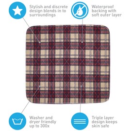Ultra Waterproof Washable Seat Pad (20 x 22 Inch) for Incontinence - Seniors, Adult, Children, or Pet Underpad - Triple Layer Chair Cover Protector, 24 Ounce Absorbency (Plaid) by BrightCare