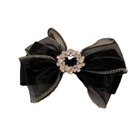 Large Bow Hair Clip Rhinestone Hair Off lace bow Headdress Hair Accessories for women (Black, One size)