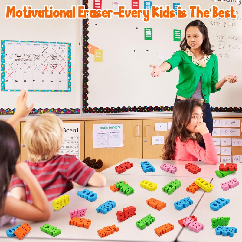 30pcs Phrases Pencil Erasers, Bulk Positive Phrases Erasers Encourage Eraser