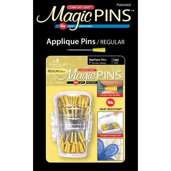 Taylor Seville Originals Comfort Grip Magic Pins Applique Regular - Quilting Supplies Sewing Accessories - Sewing Notes - Pack of 100