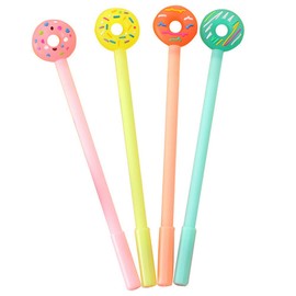 Lucky Fitness 4 PCS Korean Cute cartoon donut small fresh gel pen Candy color 0.38mm black pen
