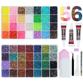 56 Colors Rhinestones for Bedazzling, 2 Boxes 3mm Multicolor Resin Jelly Flatback Gems with 3 Pcs B7000 Jewelry Glue & Tools, Bedazzler Kit for DIY Crafts Book Clothes Makeup Shoes Gifts Decor
