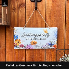 LANOLU Sign Favourite Place Outdoor, Garden Sign, Decorative Garden Vintage Signs, Chill Lounge Garden Decoration, Wall Decoration, Metal Garden Sign with Jute Cord 16 x 32 cm