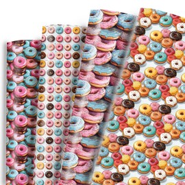 Dtiafu Donut Wrapping Paper for Girls Women Kids Birthday Baby Shower Holiday - 12 Sheets Sweet Doughnut Designs Gift Wrapping - 20inch x 28inch Per Sheet(12 Sheets