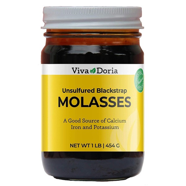 Viva Doria Natural Unsulfured Blackstrap Molasses, 1 lb Glass Jar