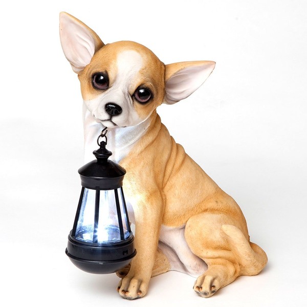 Bits and Pieces - Chihuahua Solar Lantern Statue - Solar Powered Garden Lantern - Resin Dog Sculpture with LED Light - Outdoor Lighting and Décor