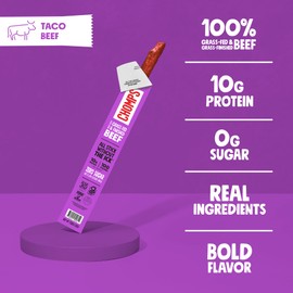 Chomps Grass-Fed Taco Beef Jerky Snack Sticks 24-Pack - Keto, Paleo, Whole30, 10g Lean Meat Protein, Gluten-Free, Zero Sugar Food, Non-GMO