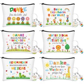 HAOWANWW 6 Pack Thank You Gift Set for Teacher Thank You Cosmetic Bag Keyring with Engraving for Teacher Toiletry Bag Thank You for Primary School Teacher Farewell Educator Birthday Graduation