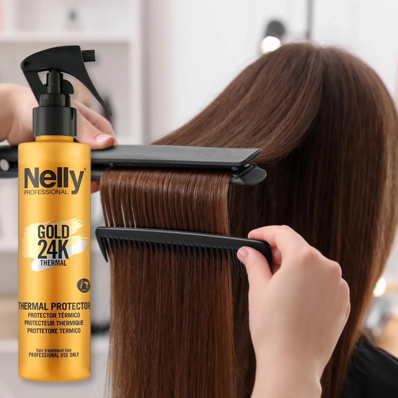 Nelly Gold 24K Thermal Spray – 6.76 oz, Heat Styling