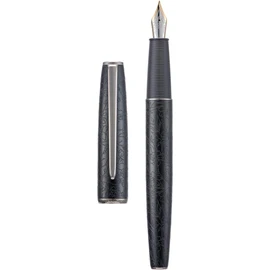 Hong Dian A3 pluma estilográfica de aluminio negro, diseño de grabado de flor de pluma extra fina de iridio bolígrafo de escritura consistente con