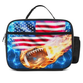 Betyiwling Football American Flag Lunch Box Insulated Reusable Lunch Bag Tote Cooler for Women Men Boy Girl School Work Office Picnic
