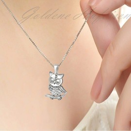 Goldene Hufeisen Owl on Branch Pendant with Chain 925 Real Silver Girls Women Children Necklace, Sterling Silver, No Gemstone