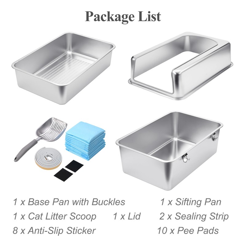 Sorstrem 8" Sifting Cat Litter Box with Lid Stainless Steel