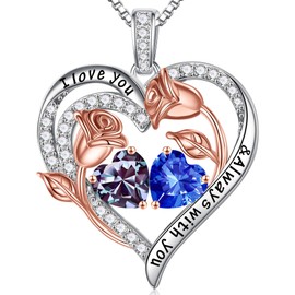 Iefil Wife Anniversary Birthday Gift for Her, Bridesmaid Proposal Gifts Bridal Shower Gifts Anniversary Bride Gifts for Her June September Birthstone Necklace Alexandrite Sapphire Jewelry