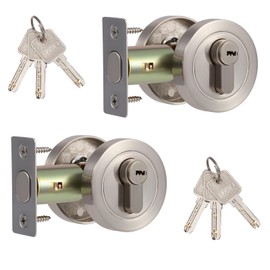 2PCS Single Cylinder Deadbolt, Round Deadbolt Lock with Keys, Zinc Alloy Security Door Locks for 35-50mm Bathroom, Bedroom, Entrance Door, Modern Passage Dead Bolt Interior and Exterior