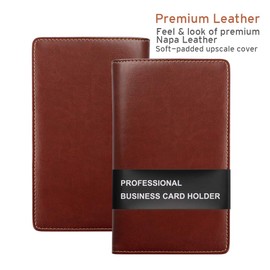 Sooez Leather Professional Business Card Book Holder Organizer, 240 Capacity Credit Card Booklet, PU Name Cards Holder Storage File for Men Women, Brown