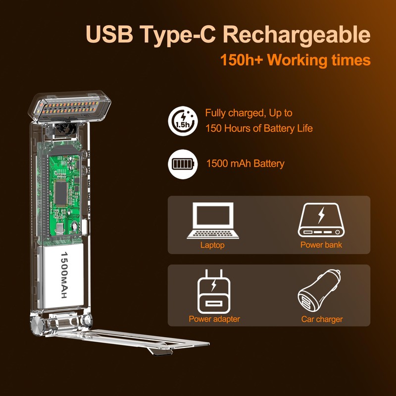 Book Lights,1500mAh Rechargeable Reading Light in Bed, 3 color Adjustable