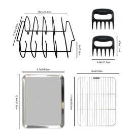 COPOTTEY 5-Piece BBQ Pro Set - Black Non-Stick Coated Steel Rib Rack, 2 Meat Shredder Claws, and Stainless Steel Serving Tray, Stainless Steel Rack, Perfect for Smoking, Grilling, BBQ Accessories