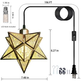 JLOWCO Gold Farmhouse Pendant Lights Kitchen Island,Indoor Plug in Hanging Light Fixture with 16.5ft Cord and Switch,Moravian Star Lights for Bedroom Hallway Porch Etc(LED Bulb Include)