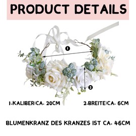 Flower Wreath and Flower Crown - Hair Band for Communion, Headband with Flowers, Adjustable - For Bride and Women (A)