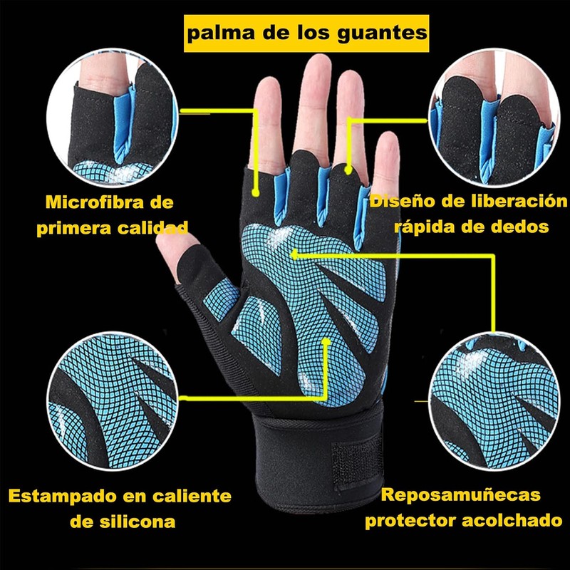 Guantes de Acondicionamiento Físico con Soporte Muñeca y Medio Dedo