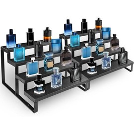 Cologne Organizer for Men,12 Inch 4 Tier Cologne Stand  Perfume Organizer for Dresser with Anti-Slip Washers,Wooden Display Risers Stand for Party,Makeup,Figures,Cupcake,Perfume,Dessert - Color: 4Tier,2Pack,Black
