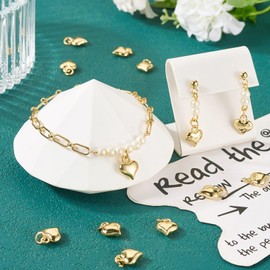 Bestewelry 10Pcs Real 18K Gold Plated Heart Charms Pendants Brass Sweet Love Charms 3D Heart Dangle Charms with Jump Ring for Valentine's Day DIY Necklace Bracelet Earring Jewelry Making