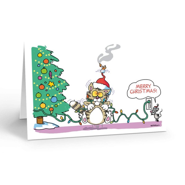 Stonehouse Collection - Funny Cat Christmas Card - 18 Boxed Humorous Cat Cards and Envelopes - USA Made