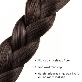 Fishtail Braided Hair Band Hairpiece,Messy Wide 2 Strands Synthetic Hair Braided Headband,Hair Braid Headband for Women and Girls (Dark Brown)