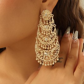 Jhumkas Indian Gold Earrings for Women Trendy Chandelier Earrings Boho Earring Wedding Party Prom Gold Jewelry Gift