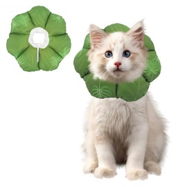 QIYADIN Cat Soft Cone Collar, Adjustable Cat Recovery Cones to Stop Licking Wounds, Waterproof Pet Elizabethan Recovery Collar for Cats After Surgery (Green Leaf, S)