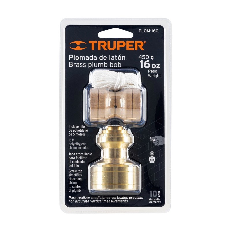 Truper PLOM-16G 16 oz Guatemala type brass plumb bob