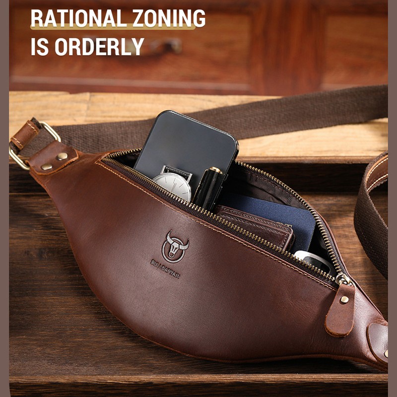 Genuine Leather Waist Pack Vintage Fanny Pack Men Cowhide Crossbody