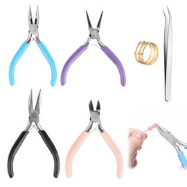 VFANDV Jewellery Pliers 4 Pieces, 4.5 Inch Jewellery Making Pliers Tools with Needle-Nose Pliers Round Nose Pliers Wire Cutter Side Cutters and Jump Ring Opener Tweezers for Jewellery Repair